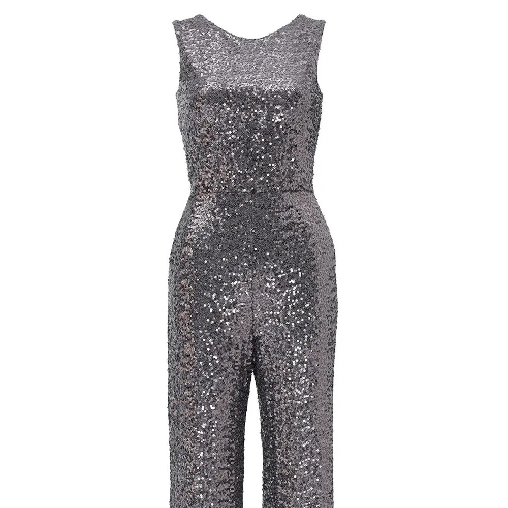 Silver Sequin Open Back Jumpsuit